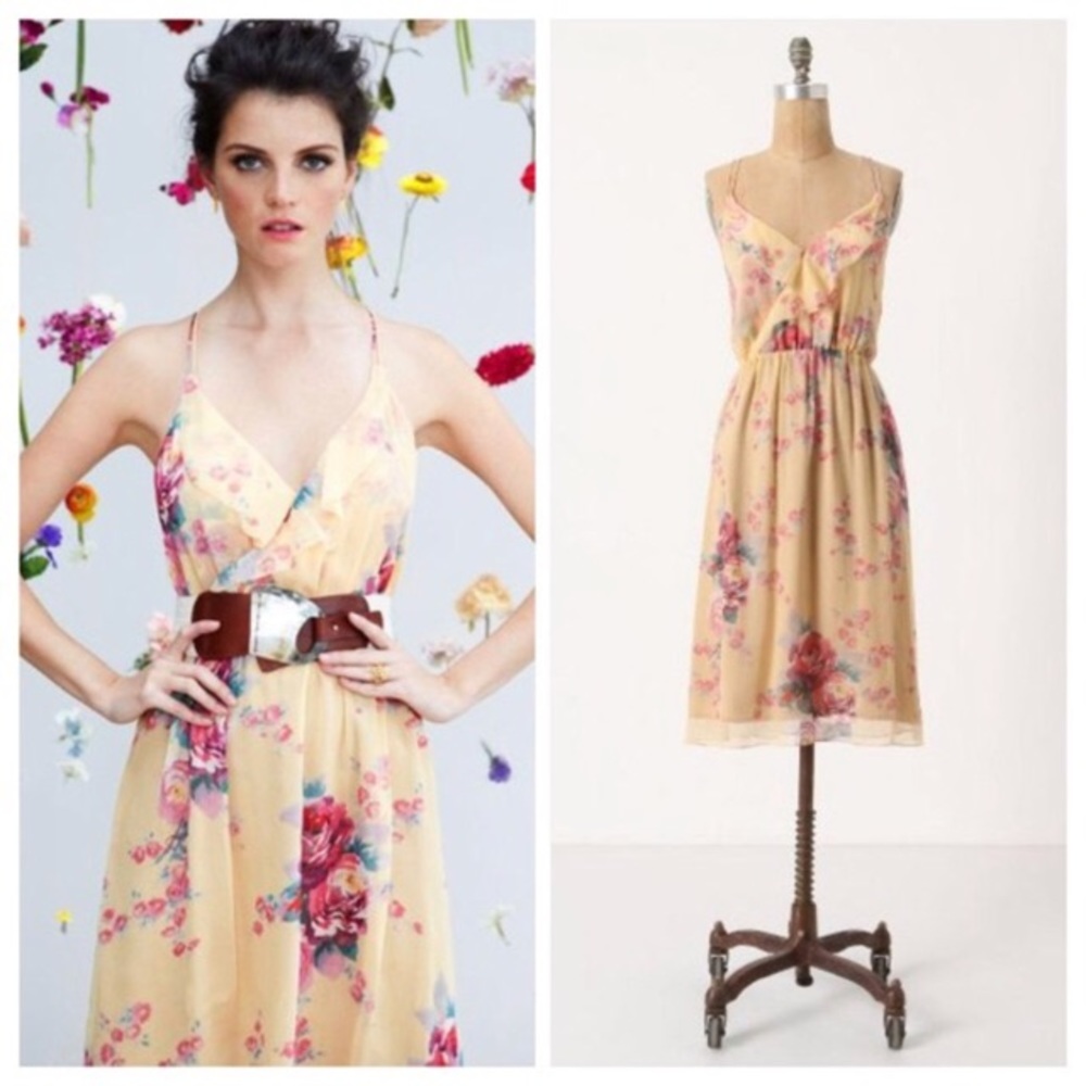 Anthropologie Meadow Rue rose gold dress